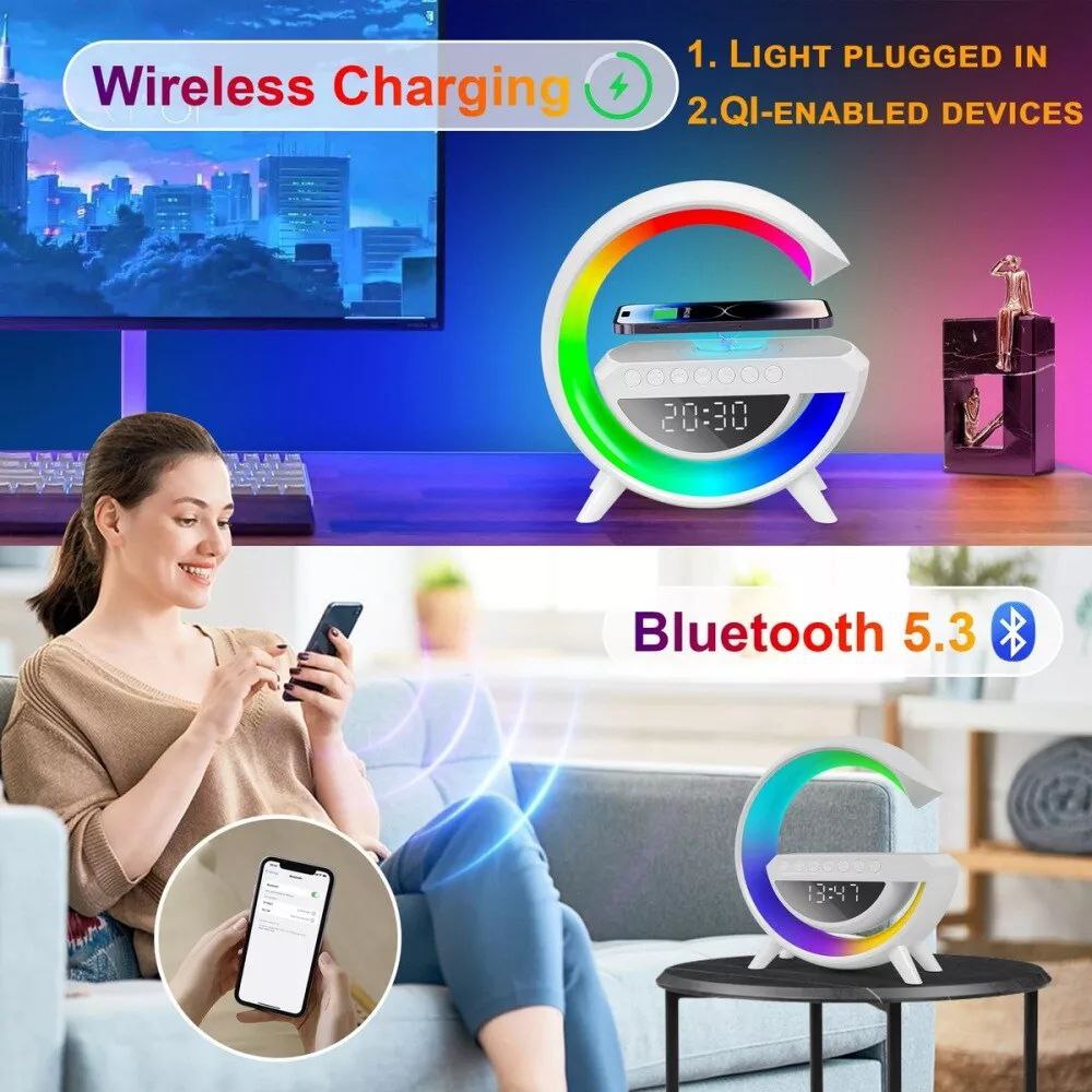 G-Shape LED Display Wireless Charging Speaker Lamp