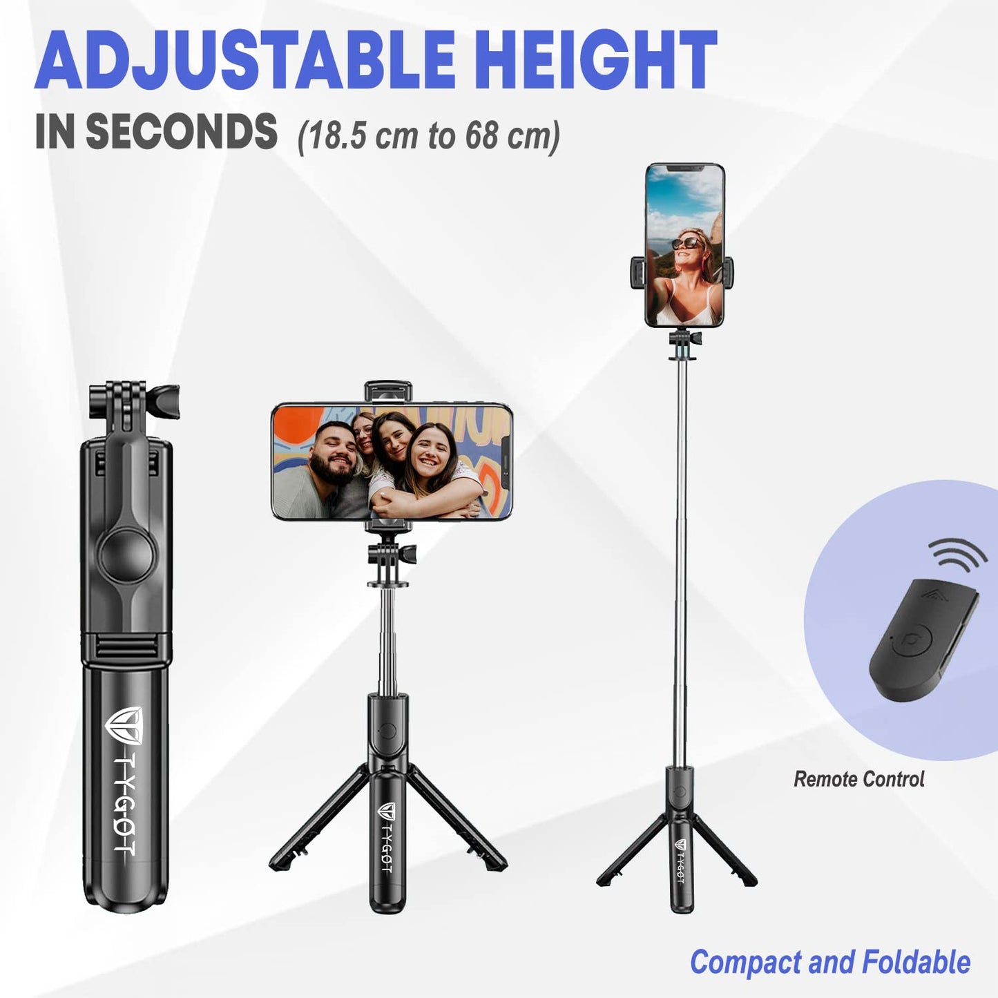 R1s Bluetooth Selfie Sticks with Remote and Selfie Light