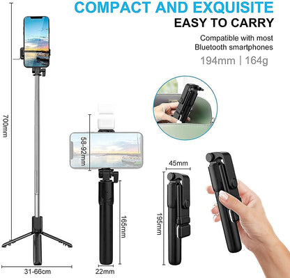 R1s Bluetooth Selfie Sticks with Remote and Selfie Light