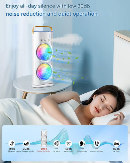 Dynamic mini Evaporate Air Cooler with 7 Colors Led Lights Air mist Spray Cooler Fan