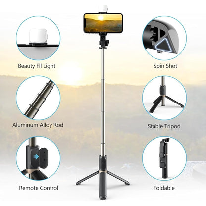 R1s Bluetooth Selfie Sticks with Remote and Selfie Light